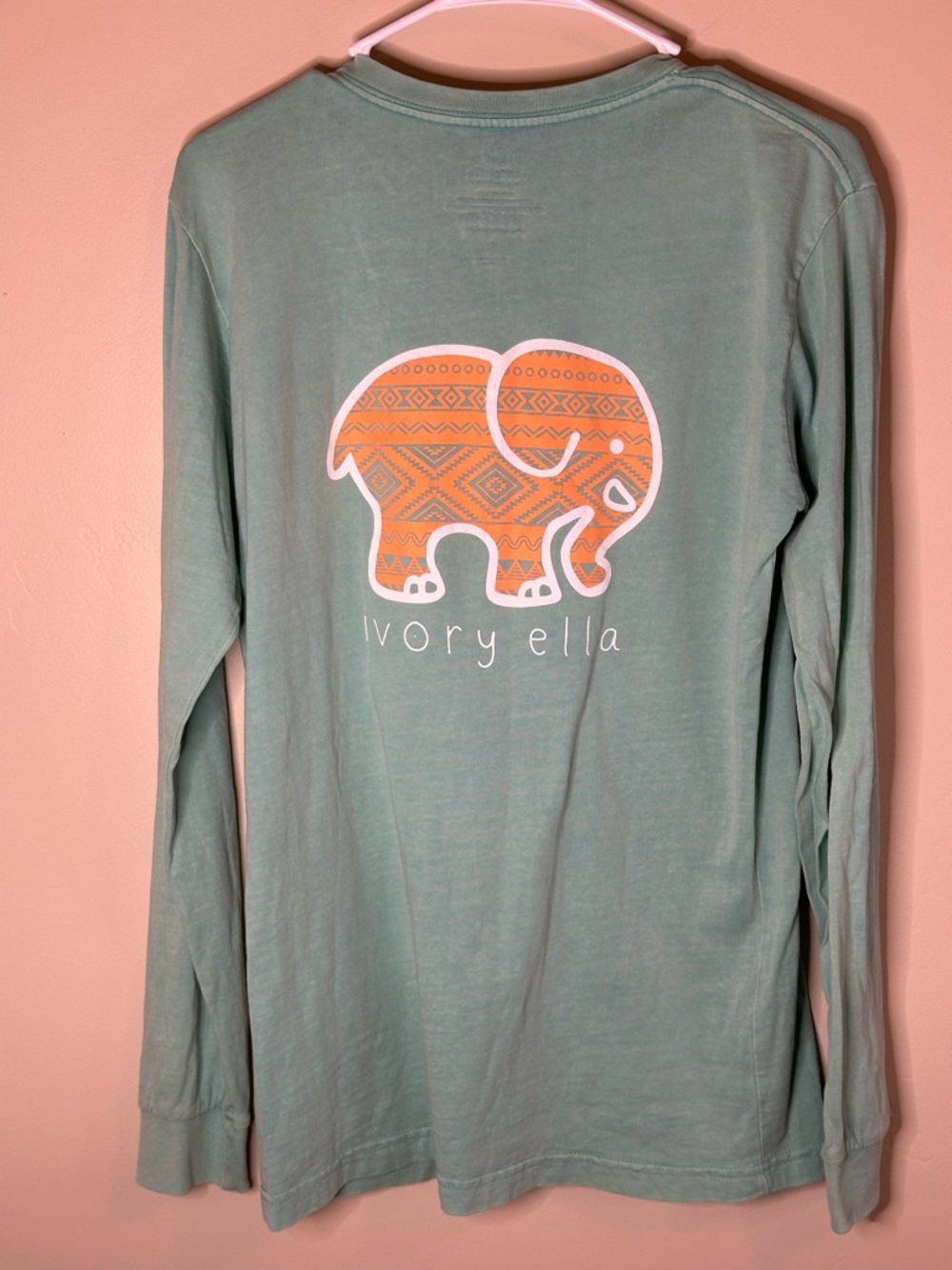 ivory ella Mint Green Long Sleeve Tee with Orange Elephant